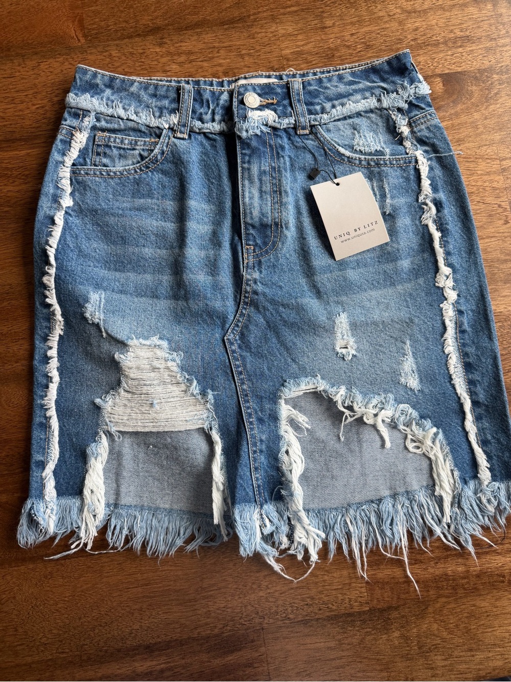 Denim Distressed Mini Skirt NWT